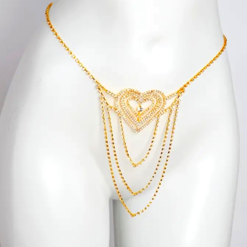 Women's Bohemian Diamond Heart Sexy Waist Chain Thong Chain Nightclub Dancer NWT